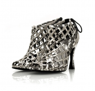 Women Snake Print Cut‑Out Grid Ankle Dance Boots, Peep‑Toe Back Lace‑Up High Heel for Latin Salsa Performance