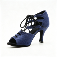 Women's & Girls' Ballroom/Latin/Suede Dance Shoes Mid-High Heel Soft Sole Custom-Made Denim Drawstring Latin Dance Boots