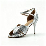 Evkoodance Mambo Queen Silver Glitter Crisscross Women's Ballroom/Latin Dance Shoes PU Upper Suede Outsole Comfortable