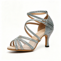 Genuine Soft-Sole Women's Latin Dance Shoes New Summer Breathable Suede Outsole Satin Upper Rhinestone-Encrusted Shoes