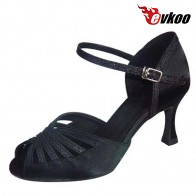 Free Shipping Evkoodance Brand Black Red Latin Dance Shoes For Ladies Satin With Glitter Salsa Dance Shoes Evkoo-279