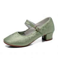 New Chinese Jacquard Satin Mary Jane Block Heel Dance Shoes For Women, Square & Ballroom Dancing