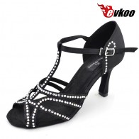 Satin with diamond sexy black color Latin ballroom dance shoes for ladies