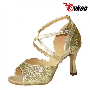 Gold and sliver Latin dance shoes middle heel for ladies with high quality