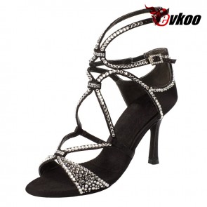 Satin+crystal latin/ballroom dance shoes for woman with high heel