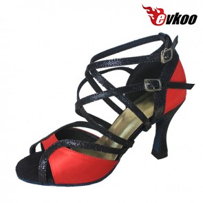 Satin and sparking woman Latin ballroom dance shoes with multi strap 7cm heel 