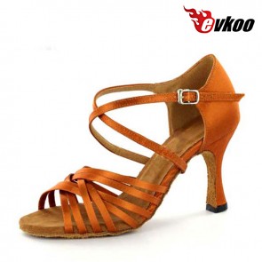Brown color 7cm or 8cm heel can be custom satin Latin dance shoes for ladies