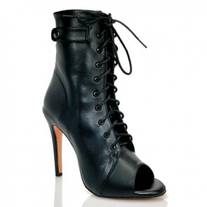 Women's Peep Toe Lace-Up Latin Dance Ankle Boots Back Zipper Stiletto Heel Salsa Jazz Ballroom Shoes PU Upper Suede Sole Indoor