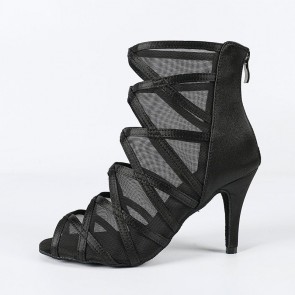 Women Mesh High‑Top Stiletto Latin Dance Boots (Two color options: Black, Nude Pink; applicable to Latin dance, ballroom dance, stage performances and other occasions)