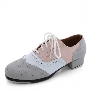 Color-block Brogue Lace-up Professional Tap Dance Shoes