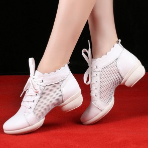 Genuine Leather Mesh Breathable High-top Square Dance Sneakers