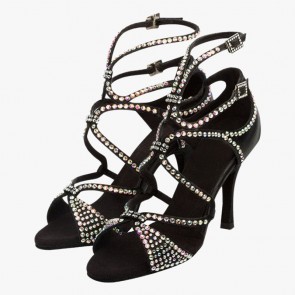 Black AB Crystal Double-Buckle Stiletto Latin Dance Shoes