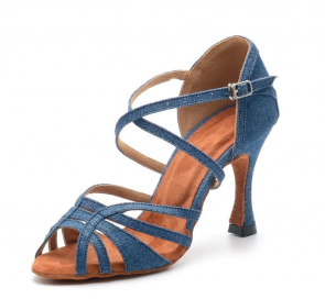 Denim Cross‑Strap High‑Heel Professional Latin Dance Shoes