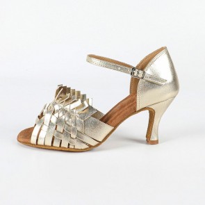 Women's Woven Fringe Peep‑Toe Slim Heel Latin Dance Shoes, Professional Indoor Ballroom Dance Shoes