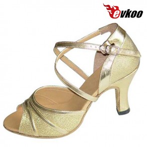  Evkoo Dance Low Heel 6cm 7cm Silver And Gold Leather Sole Latin Salsa Dance Shoes For Ladies Evkoo-185