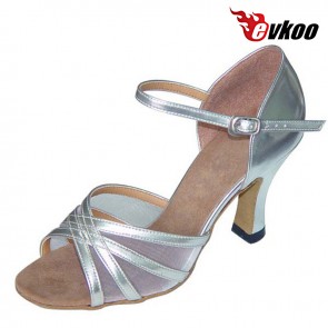 Evkoo Dance Golden Sliver Pu With Mesh Latin Ballroom Shoes For Ladies Evkoo-101