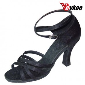 Evkoo Dance Satin Or Pu Woman Latin Dancing Shoes 7cm Heel Can Be Customize Leather Sole Evkoo-103
