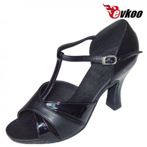 Evkoo Dance Paint And Fixed Imitate Leather Woman Latin Shoes Dance Black 7cm Heel Shoes Evkoo-105