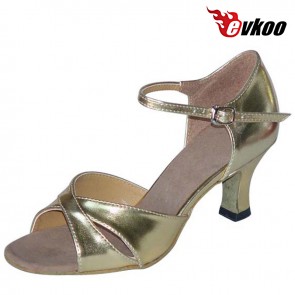 Evkoo Dance Golden And Sliver Pu Leather Salsa Dance Shoes Ladies 7cm Heel Latin Shoes Evkoo-116
