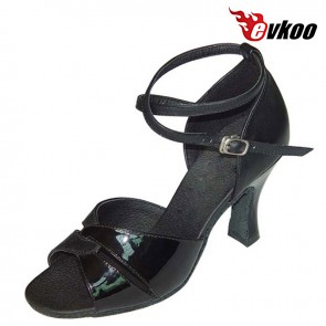 Evkoo Dance Black Patent And Khaki Nubuck Leather Woman Latin Dance Shoes 7cm Heel Evkoo-140