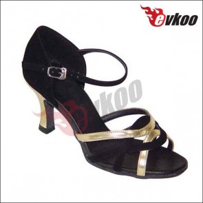 Female  7cm heel black+gold satin latin/ballroom dance Shoes 