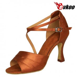 Evkoo Dance Brand Satin Or Pu Five Different Color For Choose Mixed Long Strap Woman Salsa Latin Dance Shoes Evkoo-193