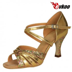 Salsa Latin Dance Shoes For Ladies Evkoo Dance Brand New Design Pu With Shiny 7cm Heel Lady Shoes Evkoo-198