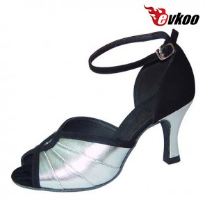 Woman Salsa Shoes pu Leather With Black Nubuck 7cm Heel Hot Sale Shoes Evkoo-203