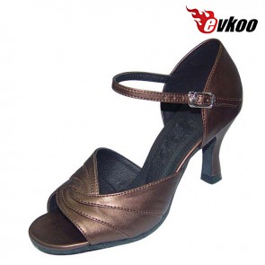 Brown Or Pu Leather Sole Dancing Indoor Woman Latin Shoes Silver Evkoo-207