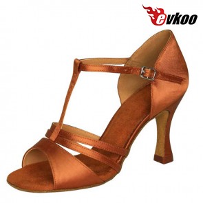 Evkoo Dance Brand Woman Latin Dance Shoes T-strap Style 7 cm Heel Five Different Color Can For Choice Evkoo-211
