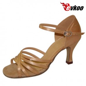 Satin Woman Dance Shoes Latin 7cm Heel Khaki Color  New Style Free Shipping evkoo-220