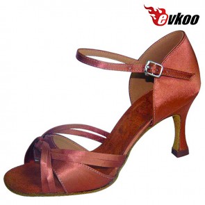 Evkoodance 7.3 cm Heel Woman Latin Dance Shoes Satin Material Purple Tan Color For Choice Evkoo-237