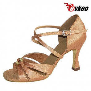 Woman Latin Salsa Dance Shoes Made By Satin With Flower Buckle Upper Free Shipping 7cm Heel Shoes Evkoo-256