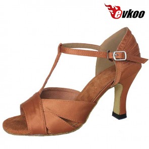 Hot Sale Tan And Black 6 Cm Or 8cm Latin Dance Shoes For Ladies Handmade Factory Price Salsa Shoes Evkoo-265