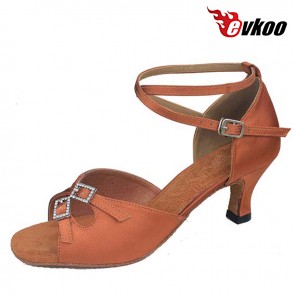 Free Shipping Satin With Crystal Buckle Latin Salsa Dance Shoes For Women 7 cm Heel Evkoo-266