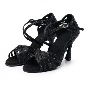 Rhinestone-Encrusted High‑Heel Professional Latin Dance Shoes for Women (Performance Edition)