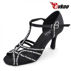 Satin with diamond sexy black color Latin ballroom dance shoes for ladies 