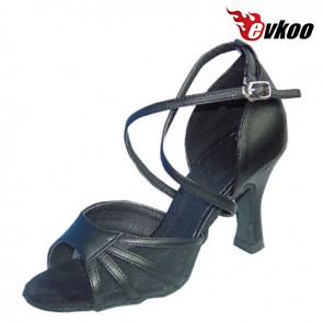 Evkoo Dance Black And Khaki Pu With Mesh Sexy Salsa Dance Shoes Ladies Style Soft Material Evkoo-090