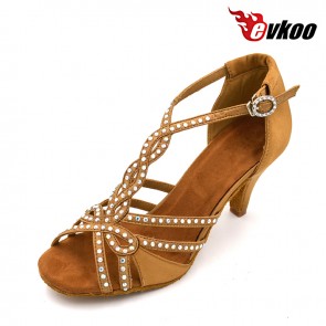 Satin material 8cm heel latin ballroom dance shoes for ladies