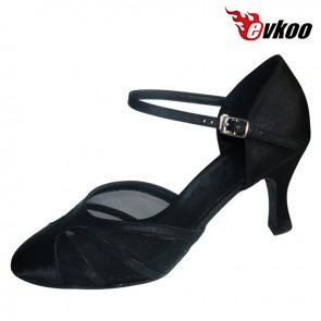 Black Satin Material Woman Modern Ballroom Dance Shoes With Sexy Mesh High Quality Shoes