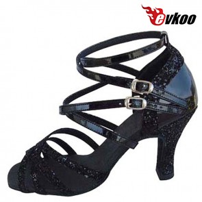 Evkoo Dance Black Golden Sliver Shiny With Pu Leather High Quality Woman Latin Dance Shoes Evkoo-129