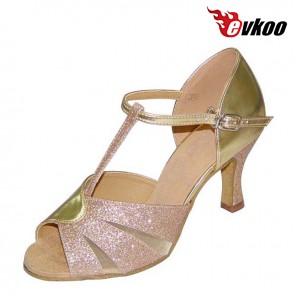 Evkoo Dance Brand 7cm Heel Woman Salsa Latin Dance Shoes Golden And Sliver Pu With Shiny Material Evkoo-204