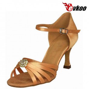 Satin With Flower Crystal Buckle For Upper Latin Salsa Women Shoes 7cm Heel New Design Evkoo-229