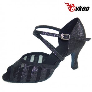  New Arrival Women Dance Shoes Latin Shiny 7cm Seel Back Khaki Color For You Evkoo-280