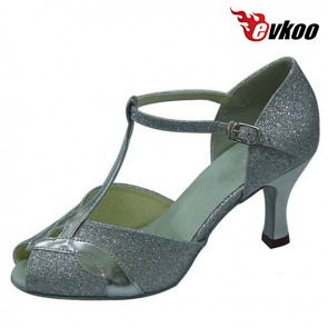  Pu With Gltter Ballroom Dancing Shoes For Women Open Toe 7cm Heel Tango Ballroom Shoes Free Shipping Evkoo-283