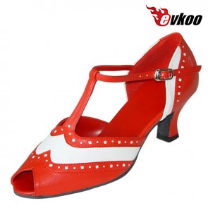  Hot Sale High Quality Genuine Leather Woman Modern Dance Shoes 6 Cm Low Heel Salsa Dance Shoes Evkoo-287