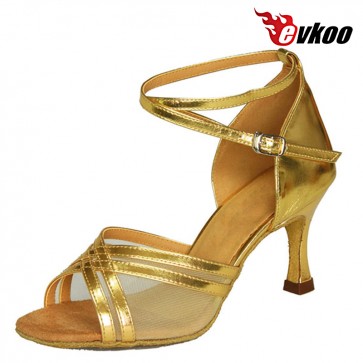 Evkoo Dance Bright Pu With Mesh Salsa Dancing Shoes For Woman 7.3cm Heel New Style Actice Dancing Shoes Evkoo-096