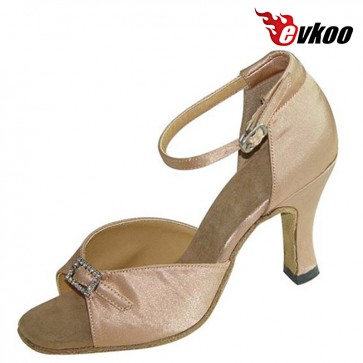 Evkoo Dance Salsa Dance Shoes Narrow Black Khaki Satin With Crystal Woman Latin Shoes evkoo-153