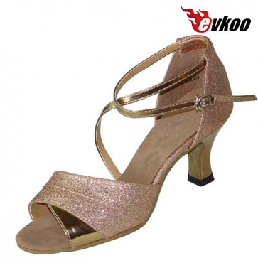 High Quality Coat Of Patent Four Different Color Red Purple Golden Sliver Latin Salsa Dance Shoes For Woman Evkoo-194