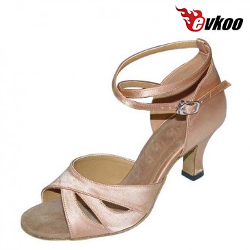 Khaki Long Strap Latin Dance Shoes Woman 36 Evkoo Dance Brand Soft Sole Shoes Evkoo-210